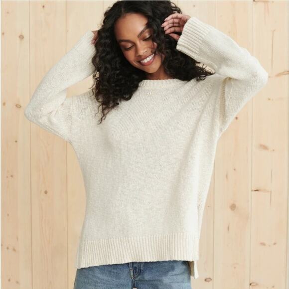 Jenni Kayne Cruise Boyfriend Sweater In Ivory Size Small Cotton Linen - Picture 3 of 13